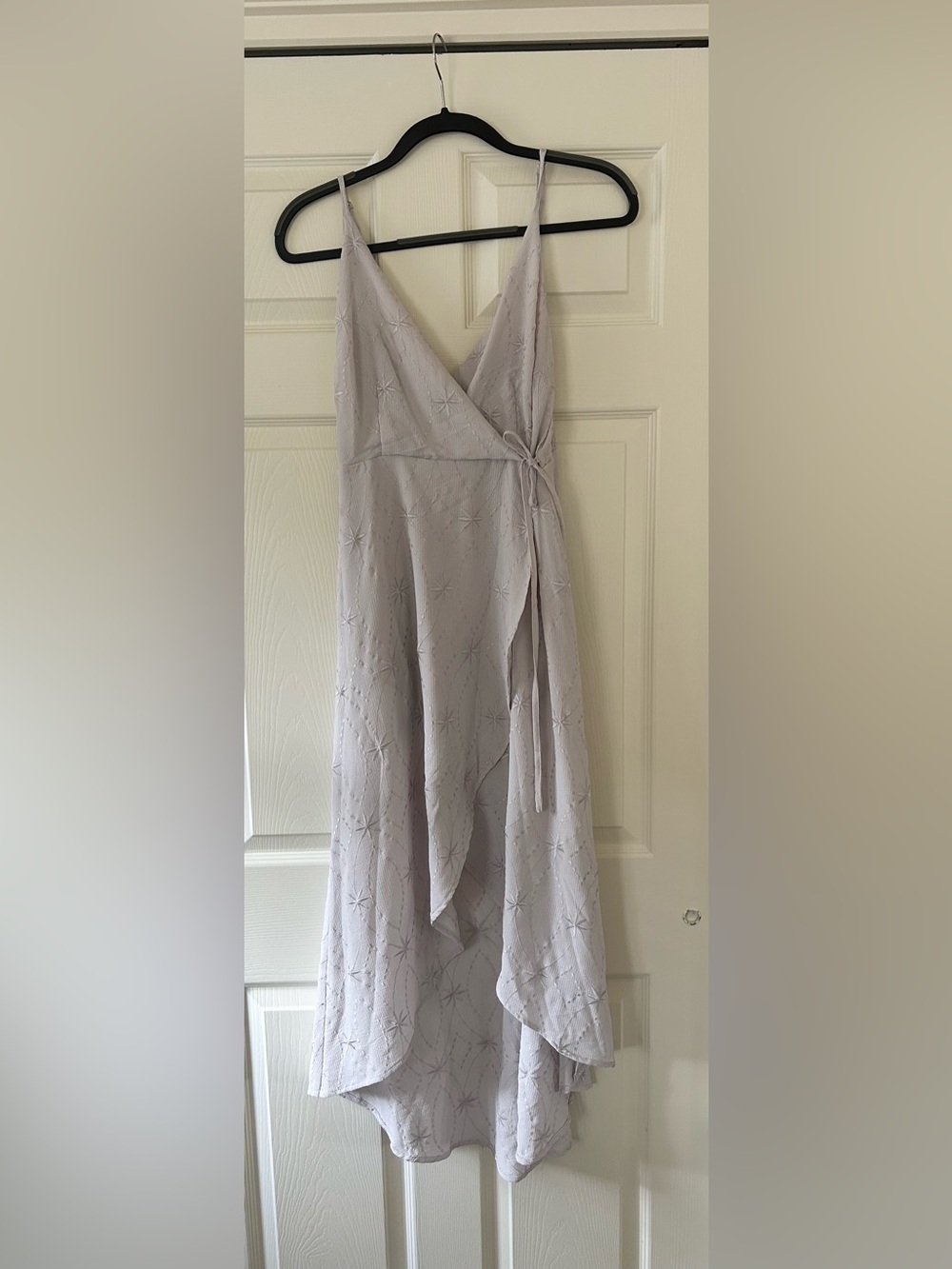 LOST+WANDER Light Lavender Wrap High Low Midi Dress with Embroidery